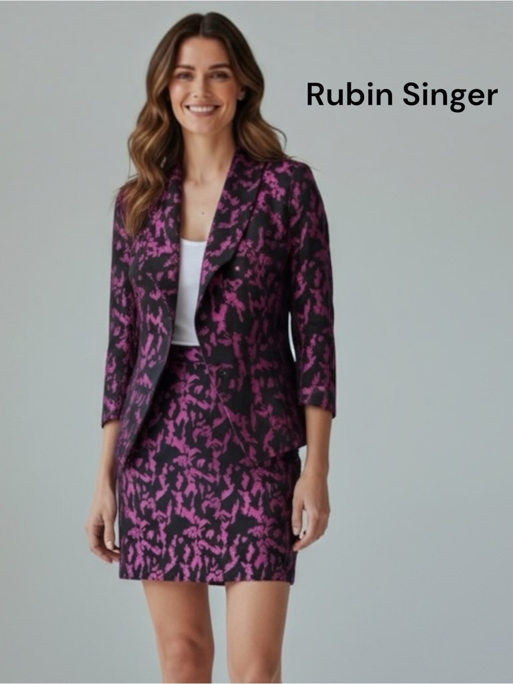 Rubin Singer Blazer Jacket Black Pink Patterned Suit Jacket skirt small